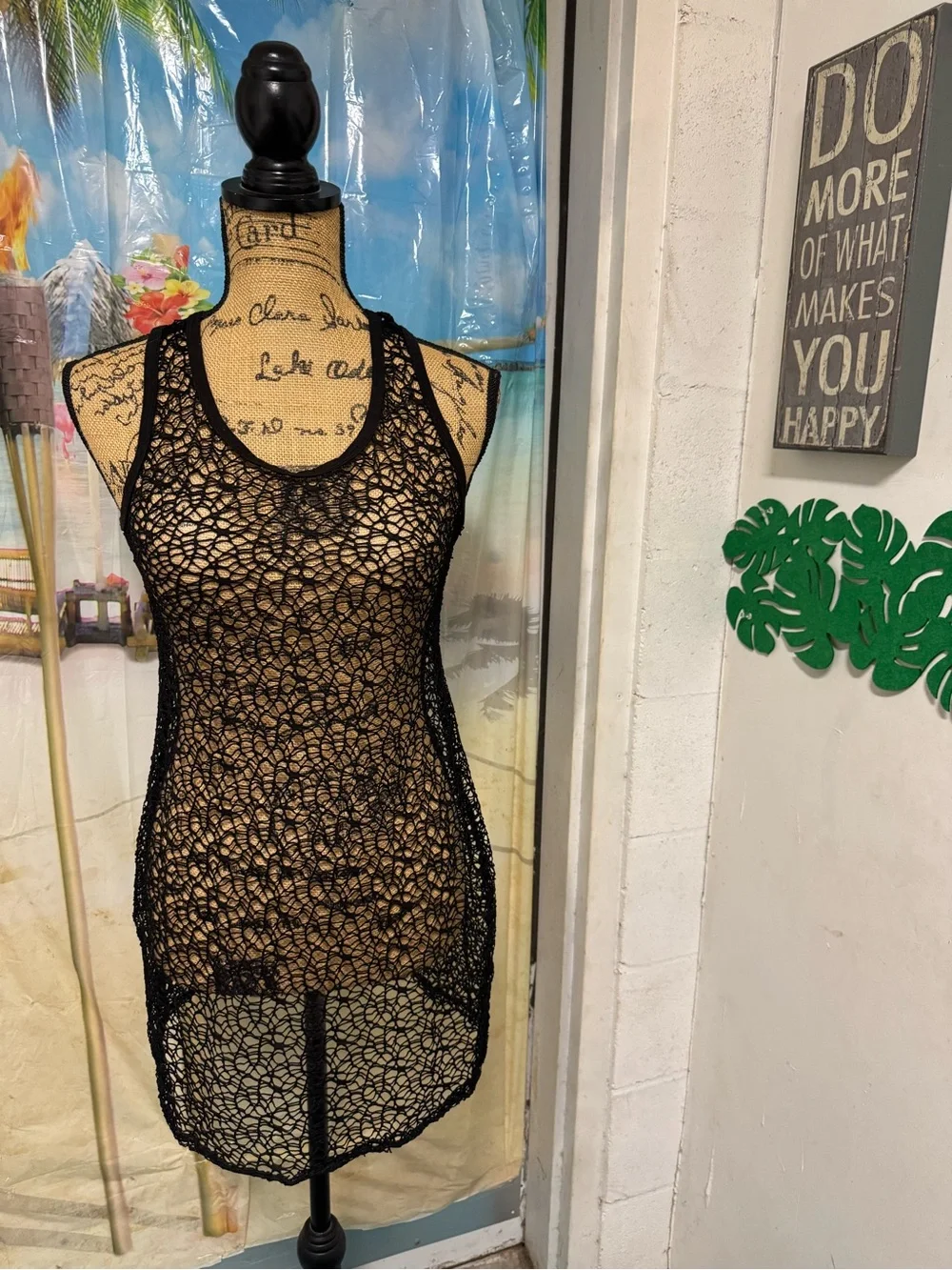 Ingear Black Crochet Open-Knit Tank Cover-Up